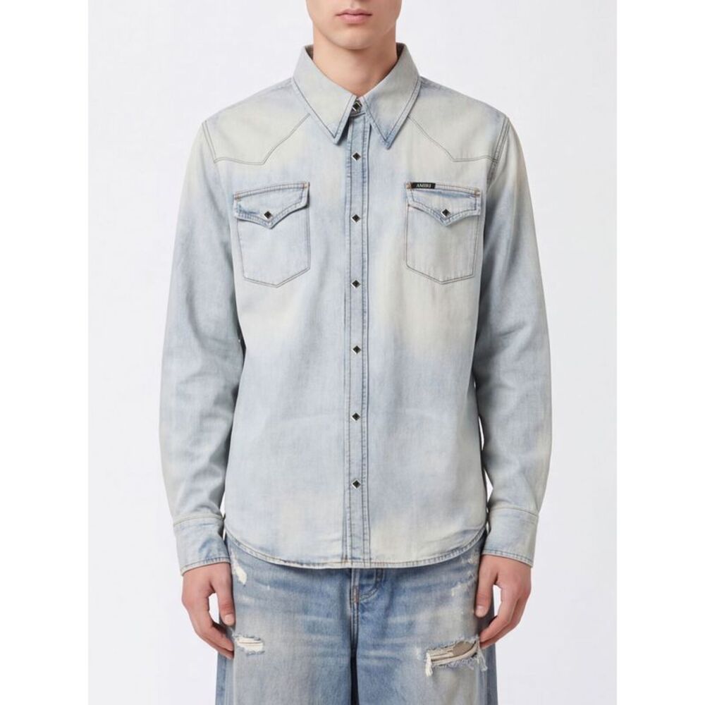 Amiri Men Amiri Cotton Denim Shirt With Patch Pockets And Button Closure